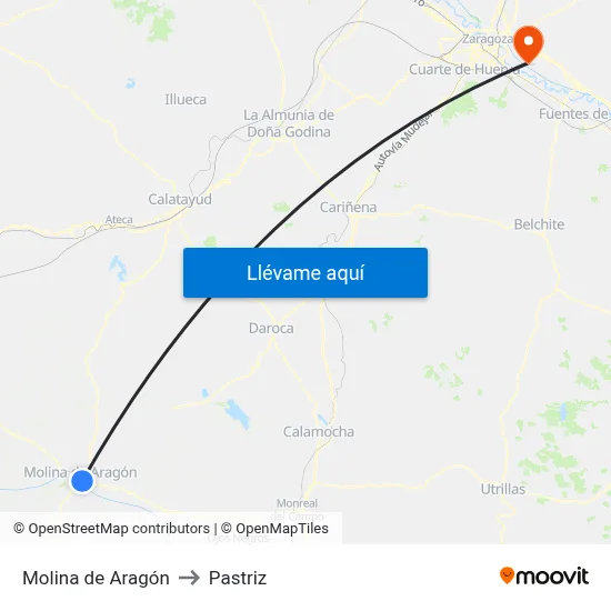 Molina de Aragón to Pastriz map