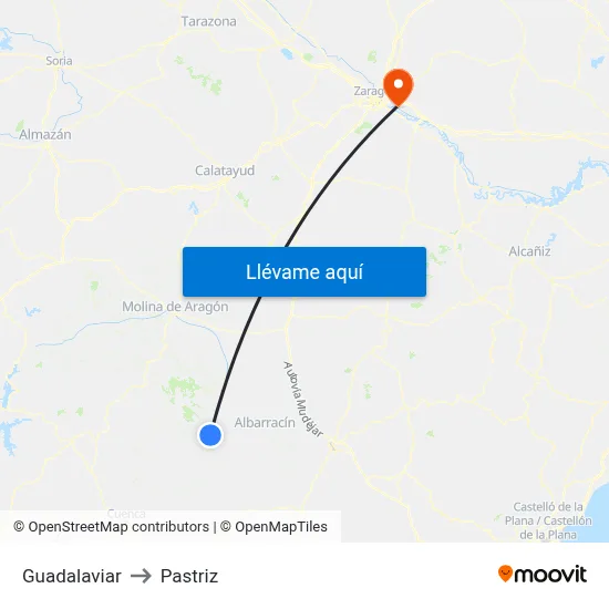 Guadalaviar to Pastriz map