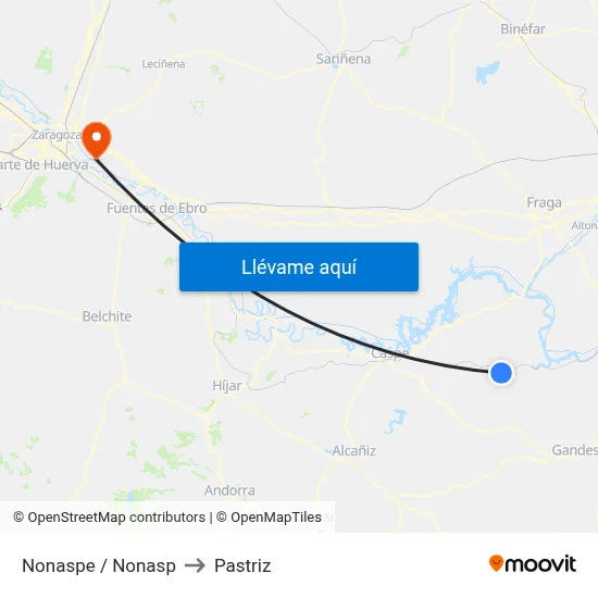 Nonaspe / Nonasp to Pastriz map
