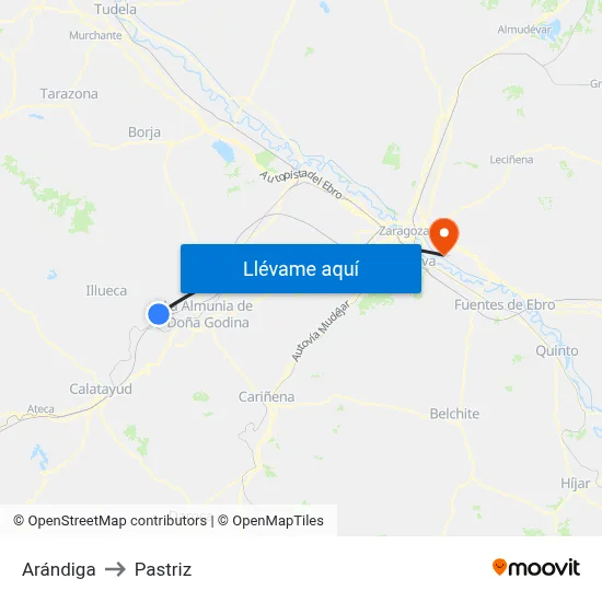 Arándiga to Pastriz map