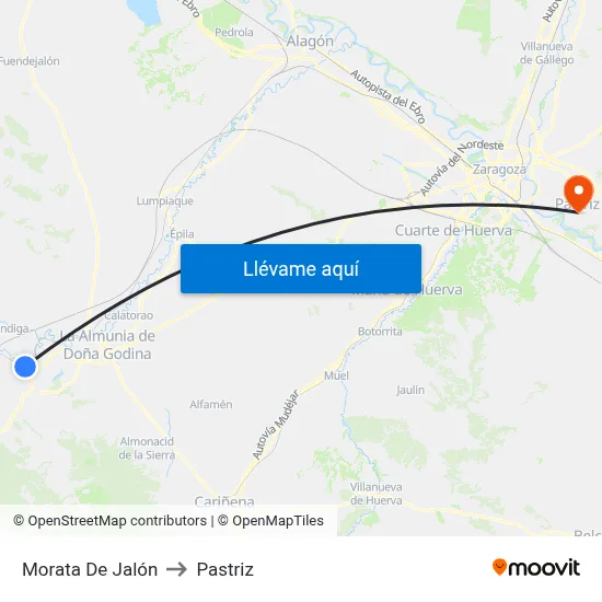 Morata De Jalón to Pastriz map