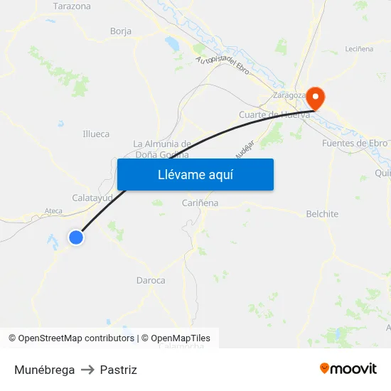 Munébrega to Pastriz map