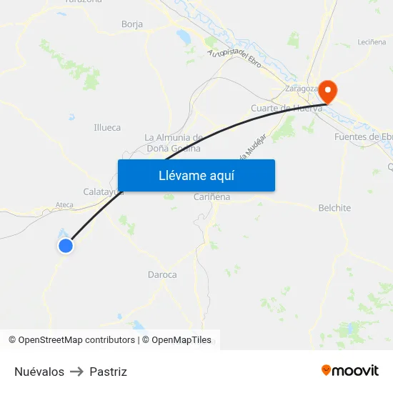 Nuévalos to Pastriz map