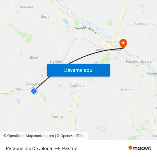 Paracuellos De Jiloca to Pastriz map