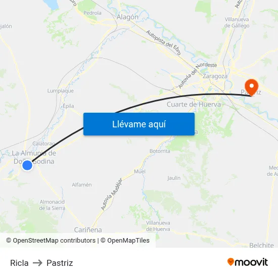 Ricla to Pastriz map