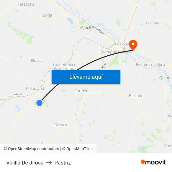 Velilla De Jiloca to Pastriz map