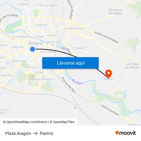 Plaza Aragón to Pastriz map