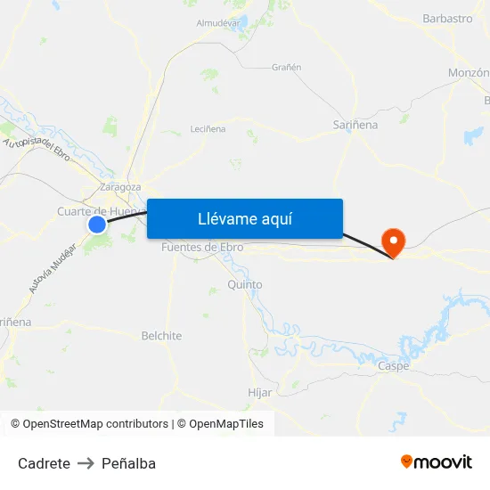 Cadrete to Peñalba map