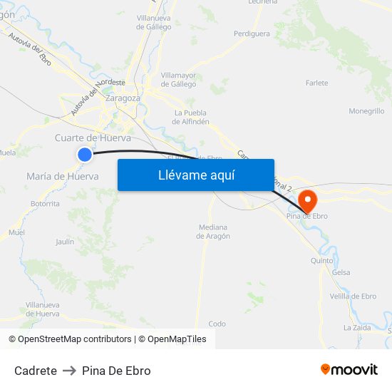 Cadrete to Pina De Ebro map