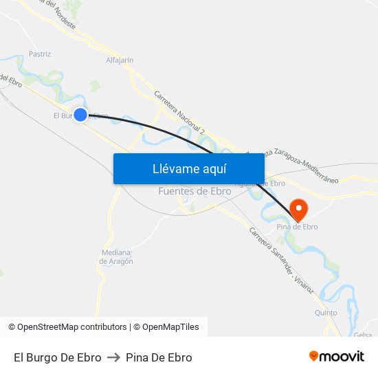 El Burgo De Ebro to Pina De Ebro map