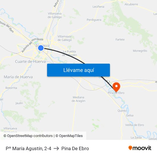 Pº María Agustín, 2-4 to Pina De Ebro map