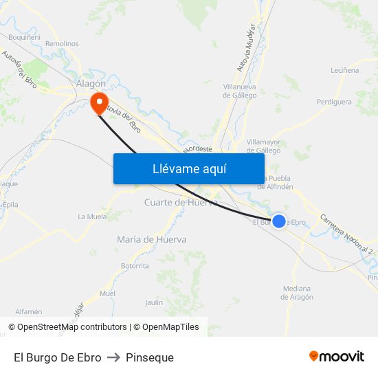 El Burgo De Ebro to Pinseque map