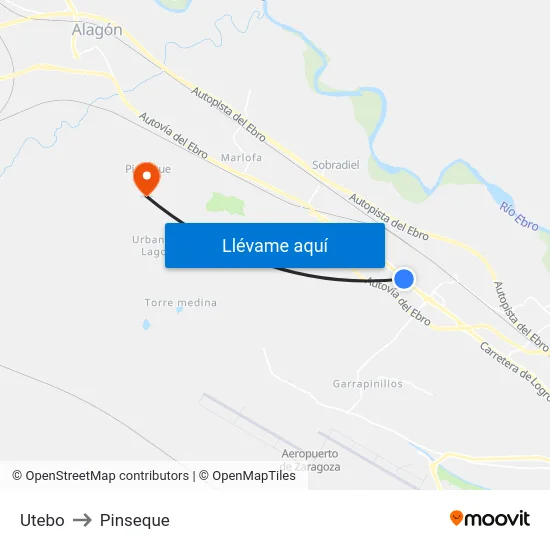 Utebo to Pinseque map