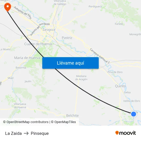La Zaida to Pinseque map