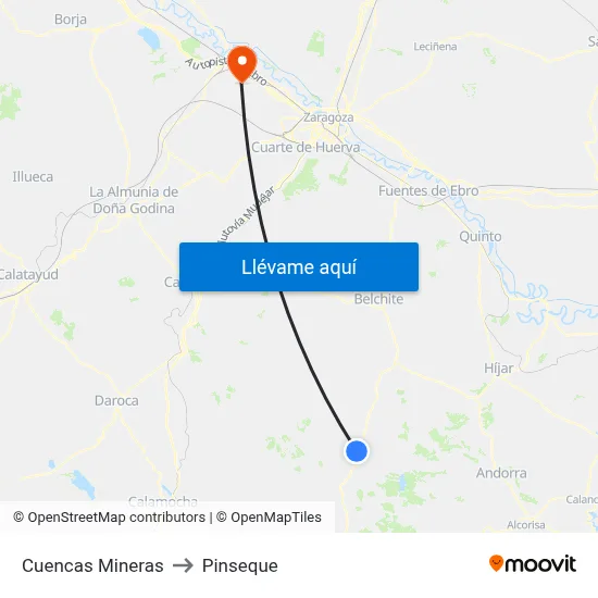 Cuencas Mineras to Pinseque map