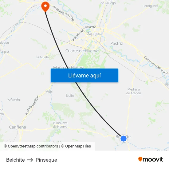 Belchite to Pinseque map