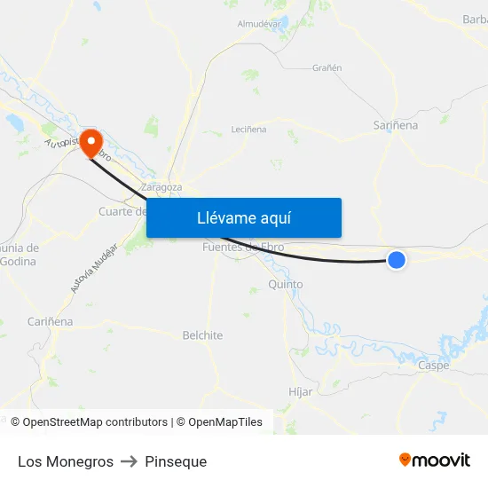 Los Monegros to Pinseque map