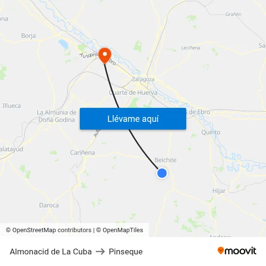 Almonacid de La Cuba to Pinseque map