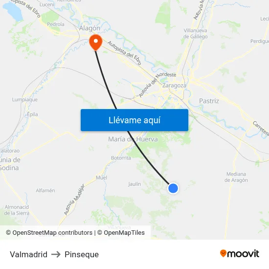 Valmadrid to Pinseque map