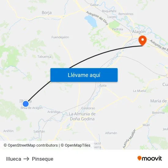 Illueca to Pinseque map