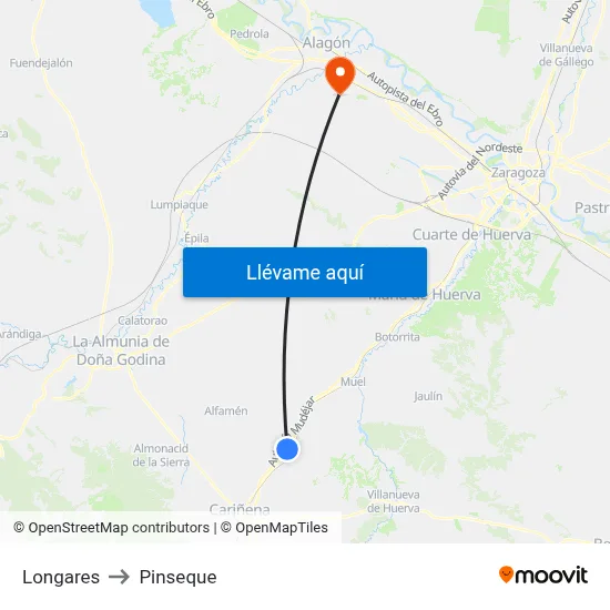 Longares to Pinseque map