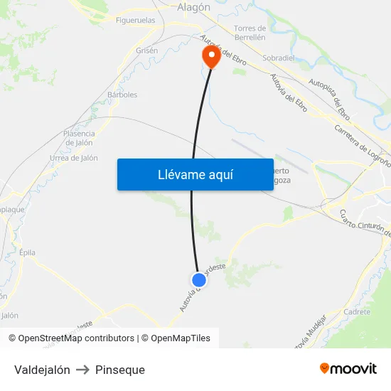 Valdejalón to Pinseque map