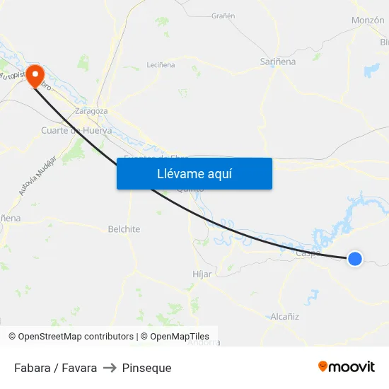 Fabara / Favara to Pinseque map