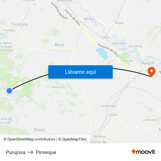 Purujosa to Pinseque map