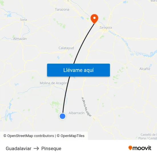 Guadalaviar to Pinseque map