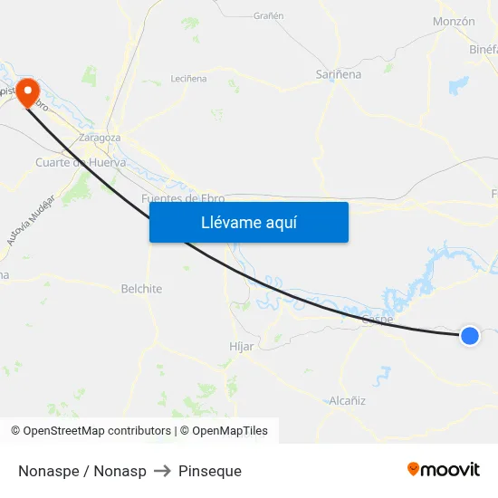 Nonaspe / Nonasp to Pinseque map