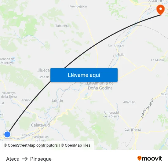 Ateca to Pinseque map