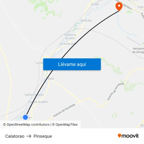 Calatorao to Pinseque map