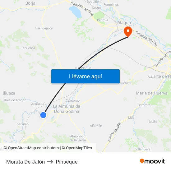 Morata De Jalón to Pinseque map