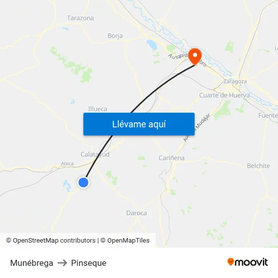 Munébrega to Pinseque map