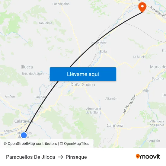Paracuellos De Jiloca to Pinseque map