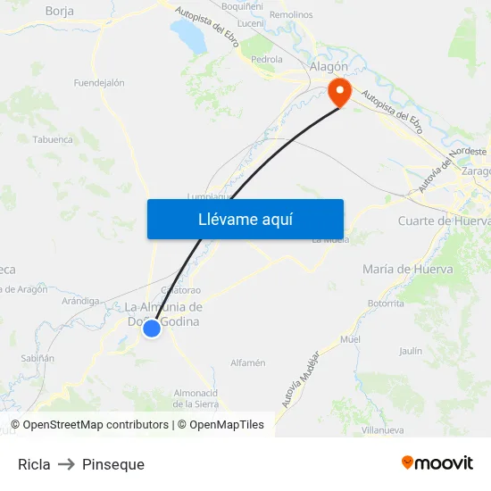 Ricla to Pinseque map