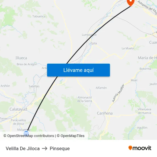 Velilla De Jiloca to Pinseque map