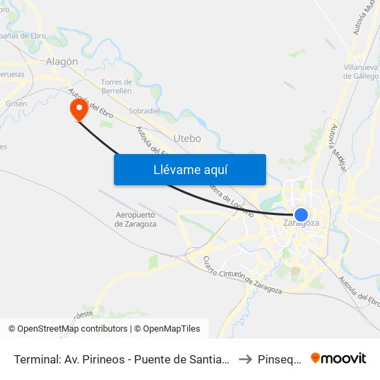 Terminal: Av. Pirineos - Puente de Santiago to Pinseque map