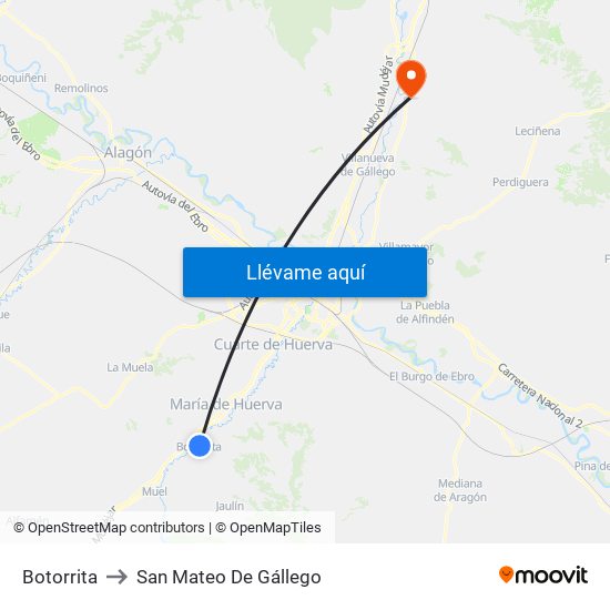 Botorrita to San Mateo De Gállego map