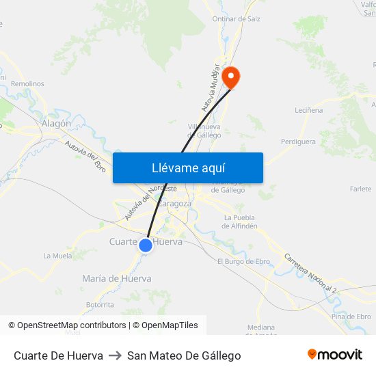 Cuarte De Huerva to San Mateo De Gállego map