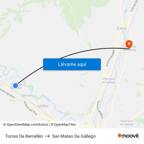 Torres De Berrellén to San Mateo De Gállego map