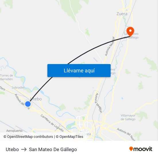Utebo to San Mateo De Gállego map