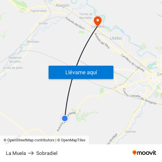 La Muela to Sobradiel map
