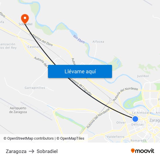 Zaragoza to Sobradiel map