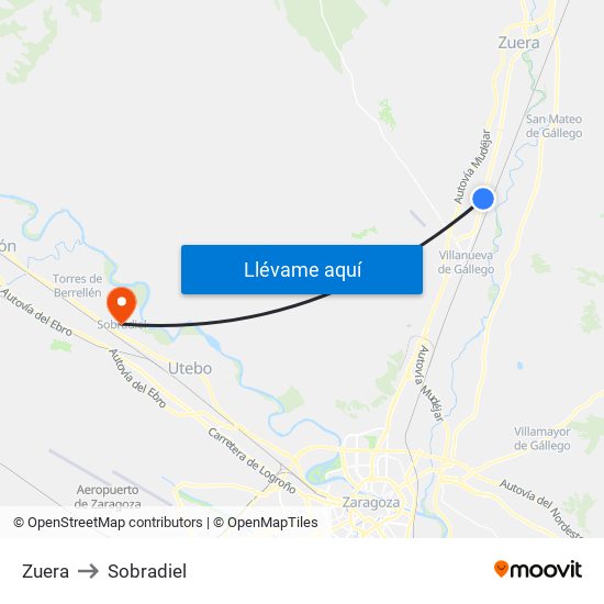 Zuera to Sobradiel map