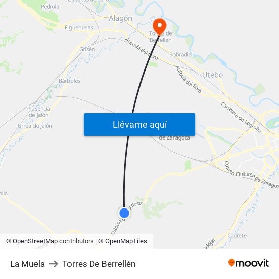La Muela to Torres De Berrellén map