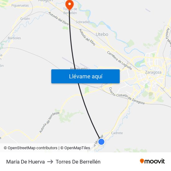 María De Huerva to Torres De Berrellén map