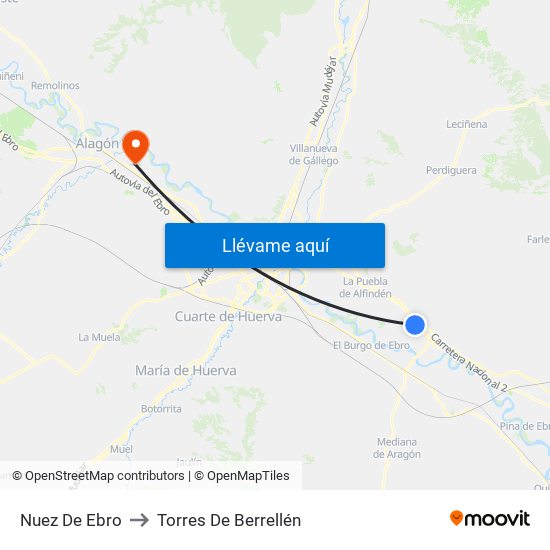 Nuez De Ebro to Torres De Berrellén map