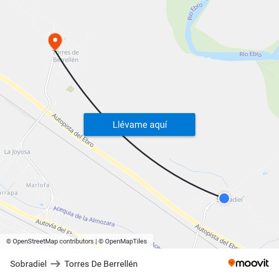 Sobradiel to Torres De Berrellén map