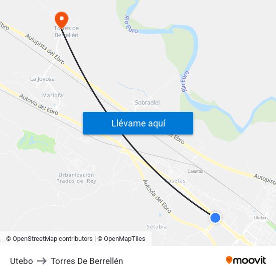 Utebo to Torres De Berrellén map